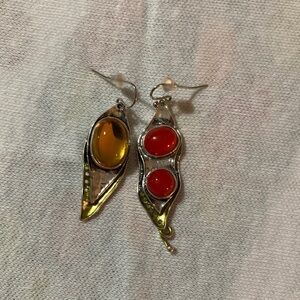 Chic Gold and Silver Earrings with Red and Yellow Stones